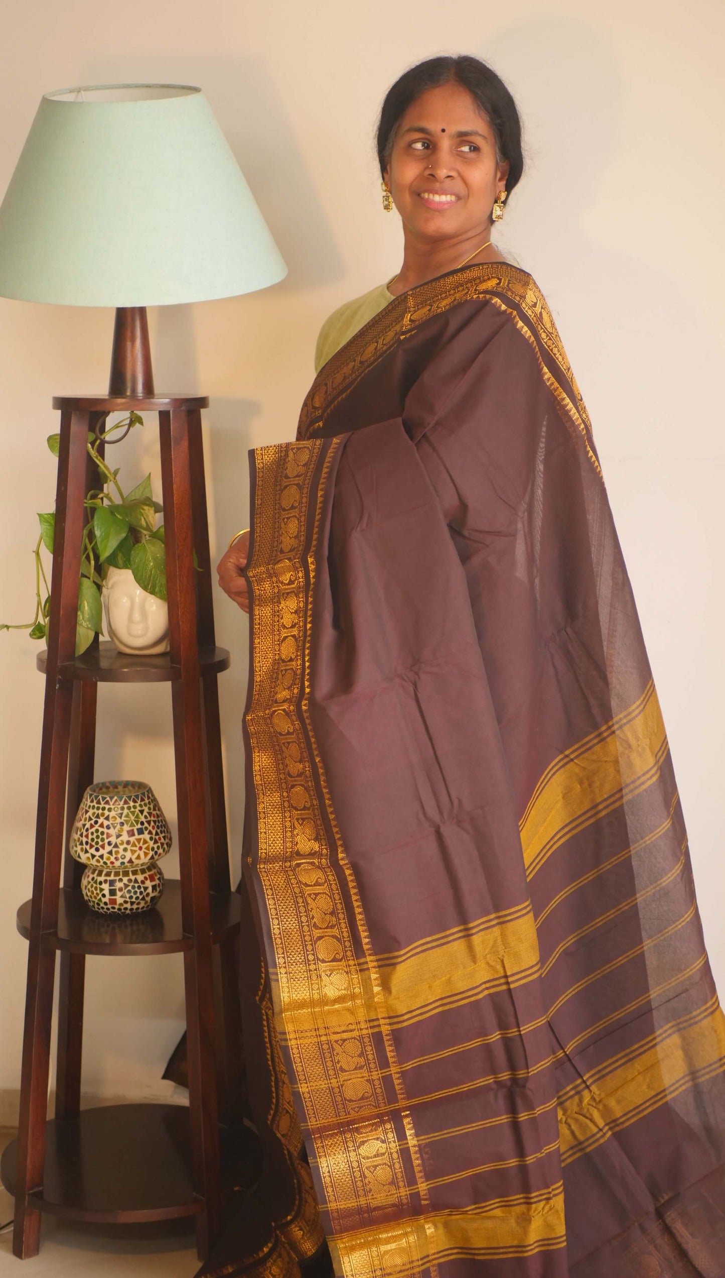 Coffee Kanchi Cotton Zari Border Saree