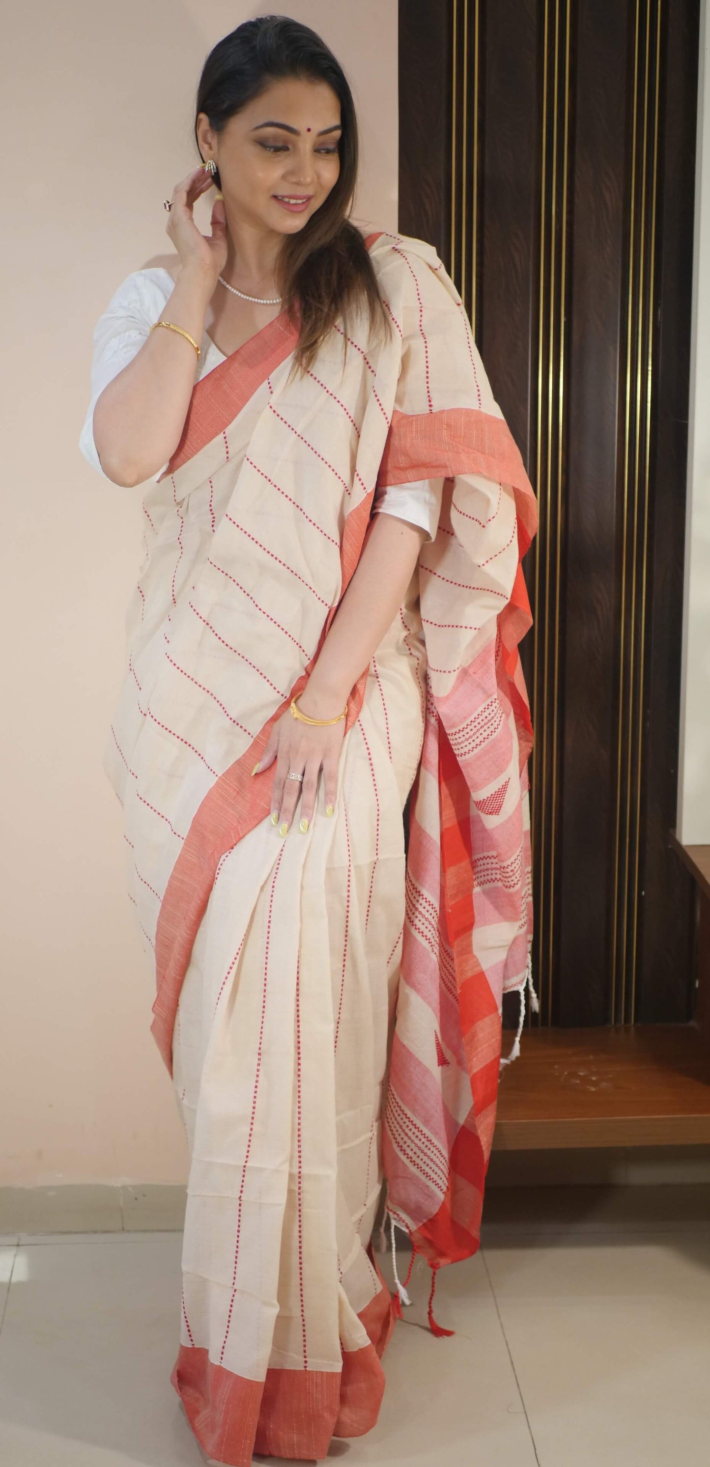 Off White Khadi Cotton Saree