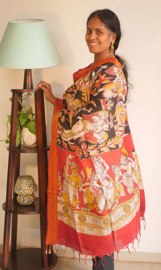 Black Silk Cotton Kalamkari Dupatta