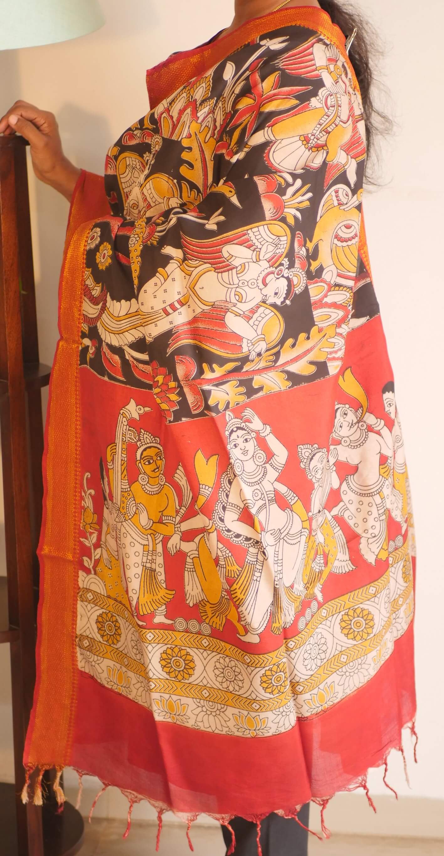 Black Silk Cotton Kalamkari Dupatta