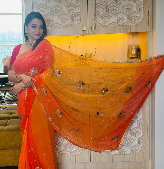 Orange Rajwada Chiffon Saree