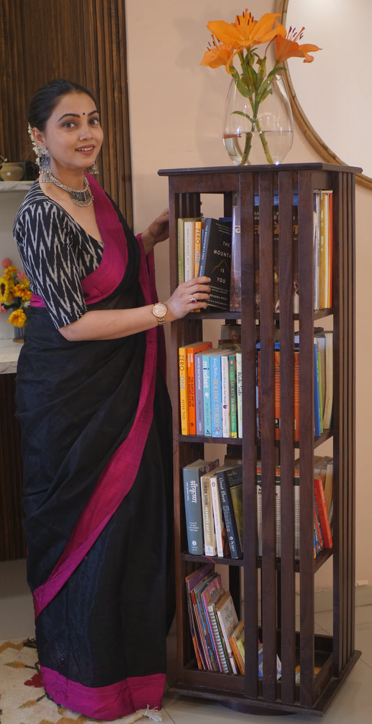 Black Ilkal Self Border Saree