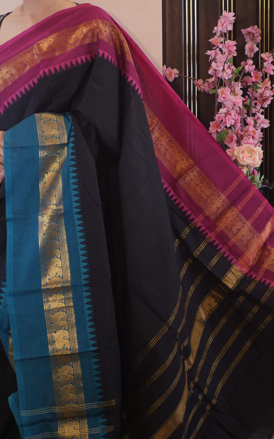 Black Kanchi Cotton Contrast Border Saree