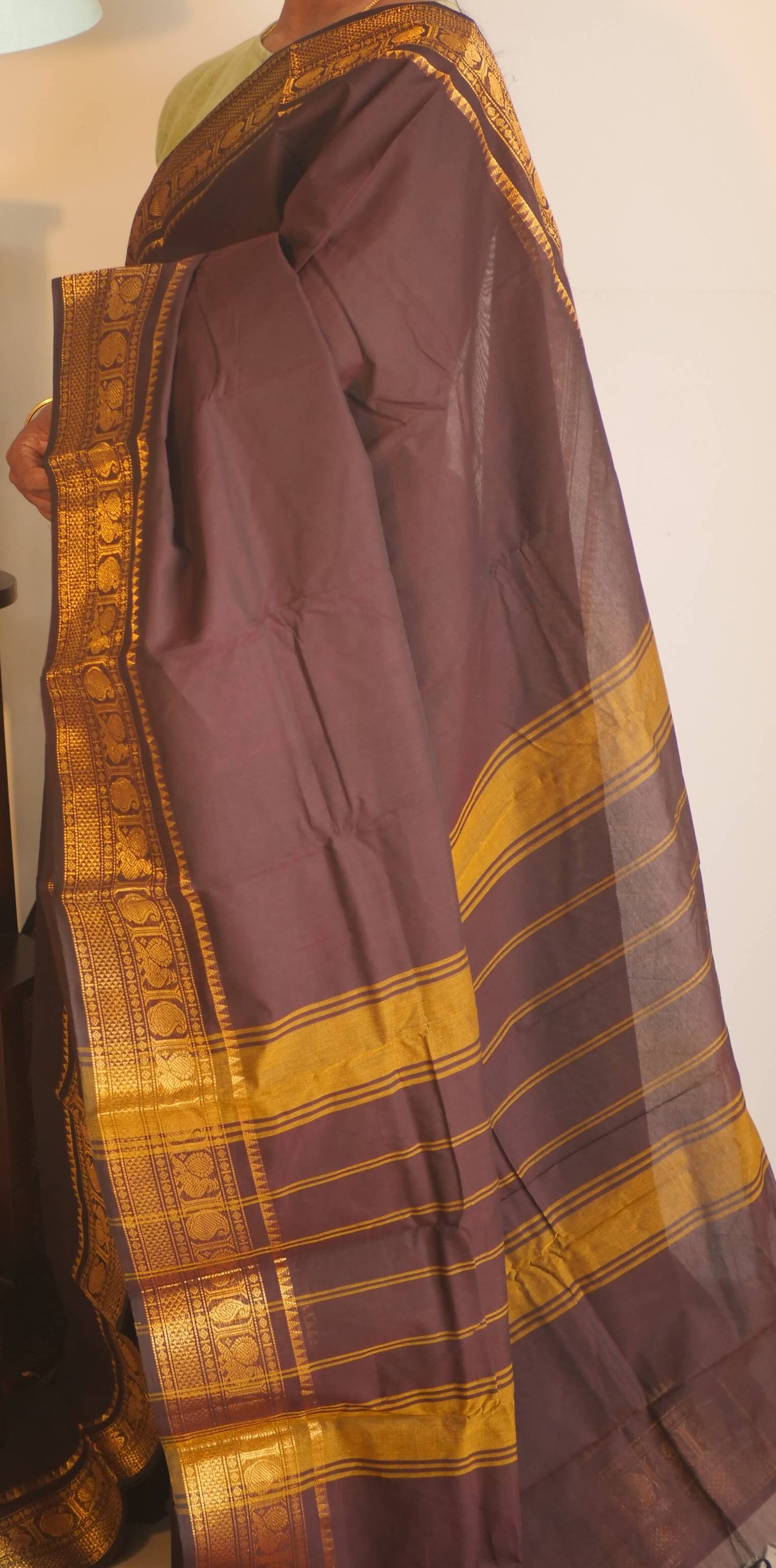 Coffee Kanchi Cotton Zari Border Saree