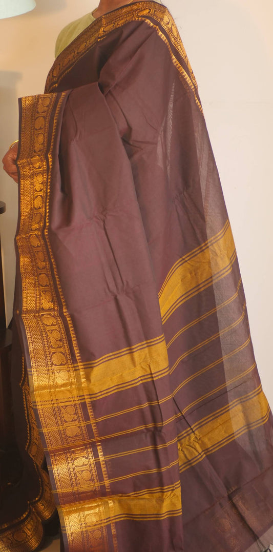 Coffee Kanchi Cotton Zari Border Saree
