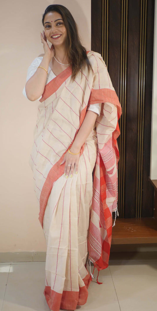 Off White Khadi Cotton Saree