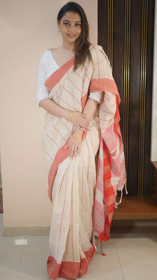 Off White Khadi Cotton Saree