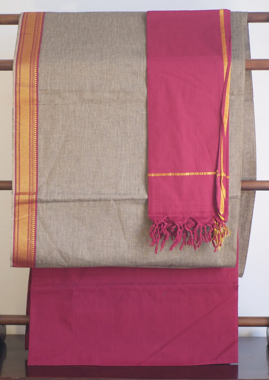 Grey Mangalgiri Cotton Suit Set