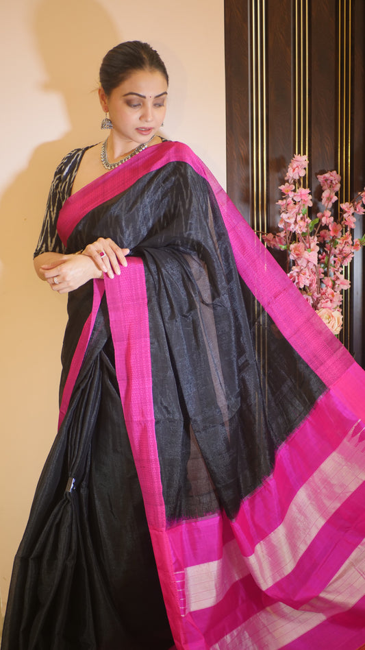 Black Ilkal Self Border Saree