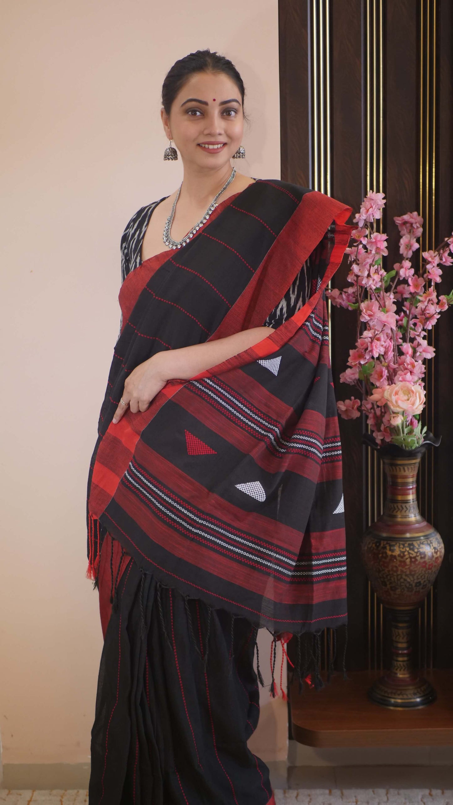 Black Khadi Cotton Weaving Work Saree