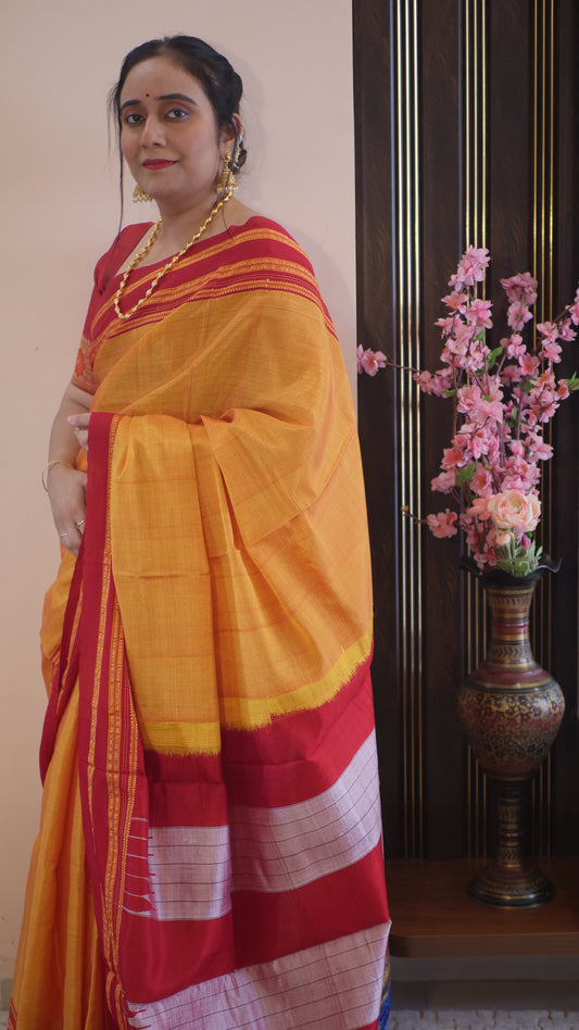 Mustard Handwoven Gayatri Border Ilkal Saree