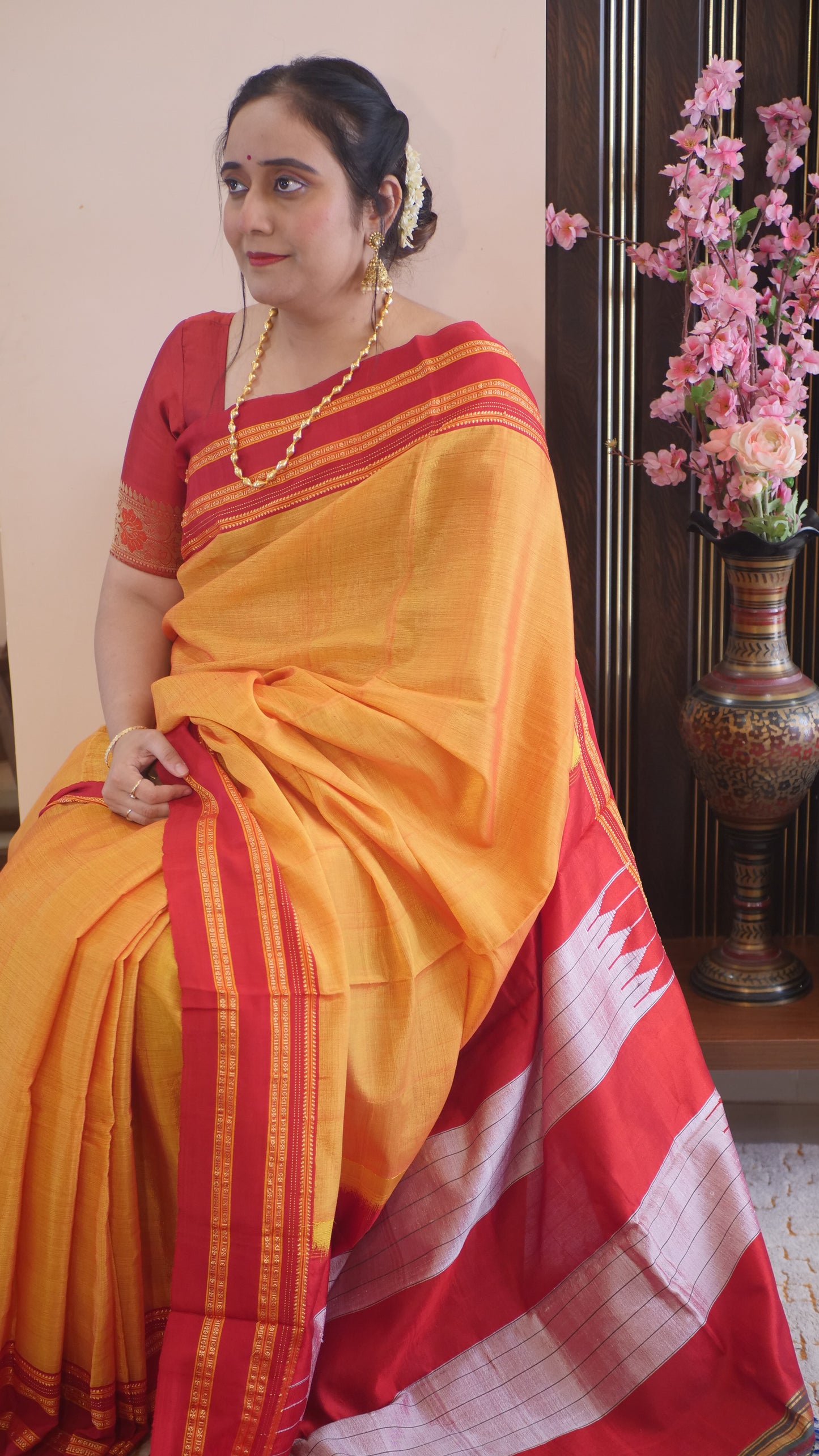 Mustard Handwoven Gayatri Border Ilkal Saree
