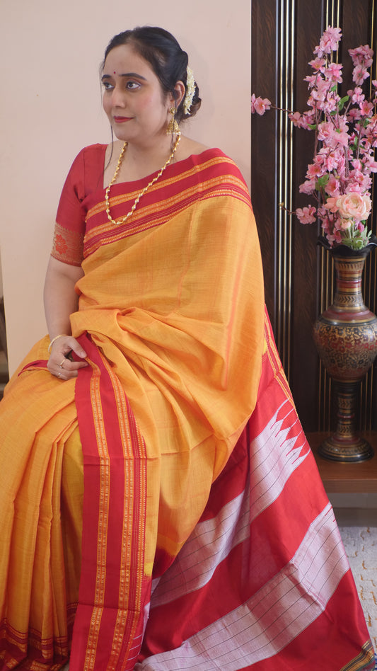 Mustard Handwoven Gayatri Border Ilkal Saree