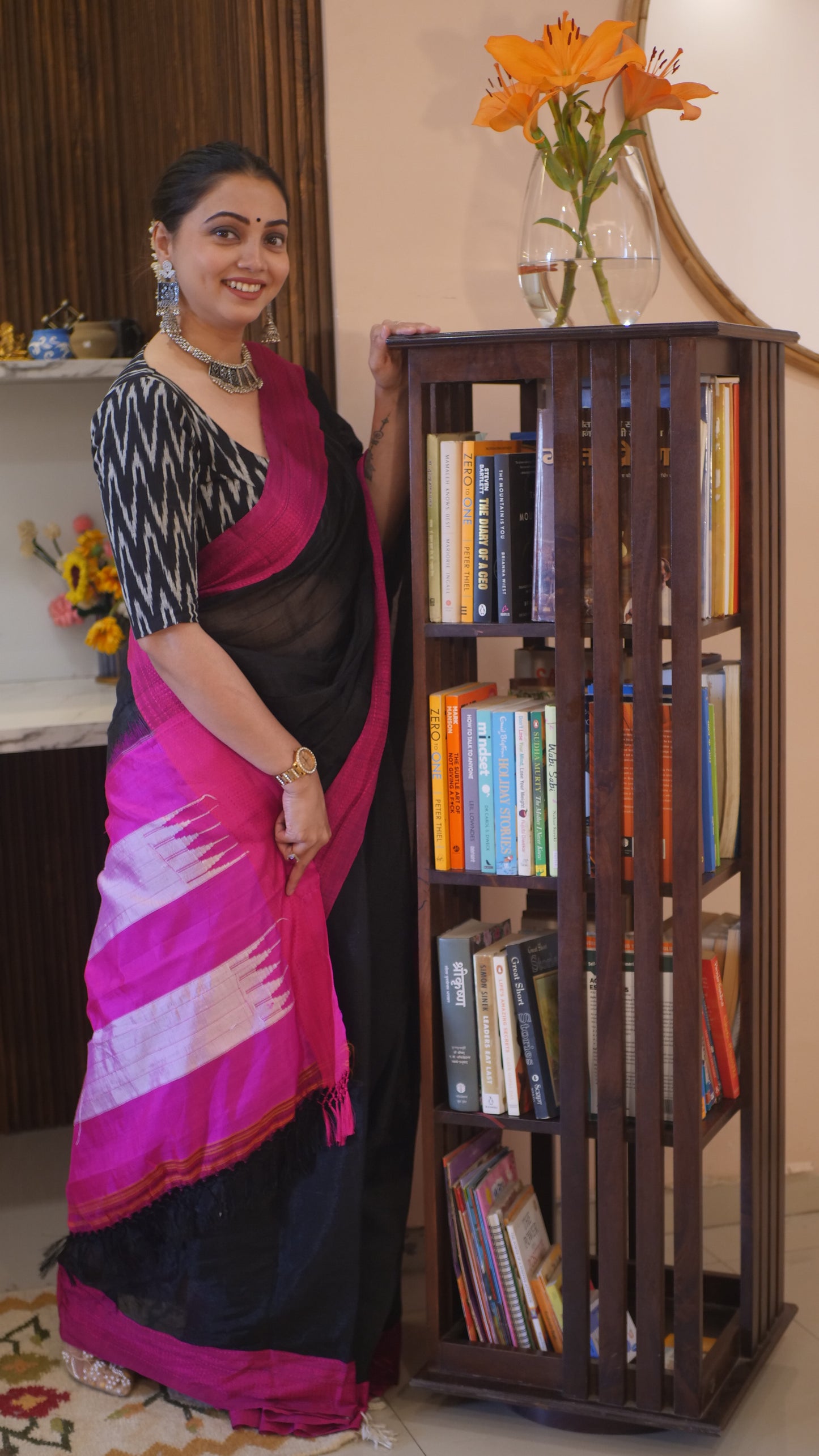 Black Ilkal Self Border Saree