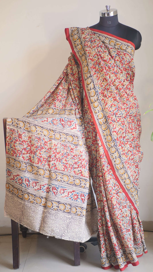 Red Soft Silk Kalamkari Print Saree