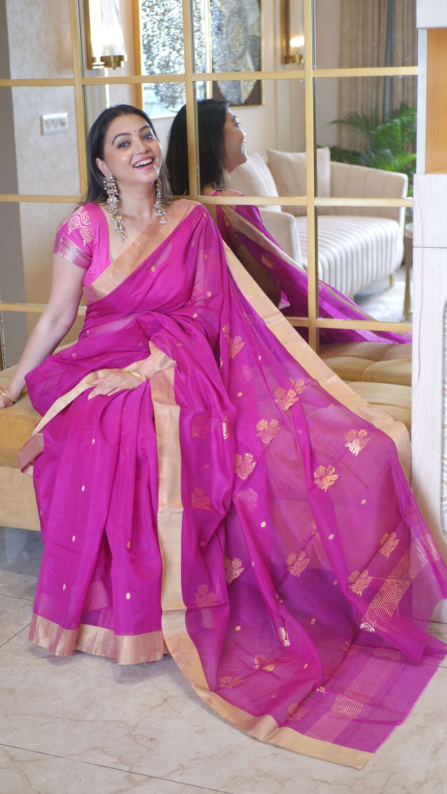 Megenta Handloom Chanderi Saree