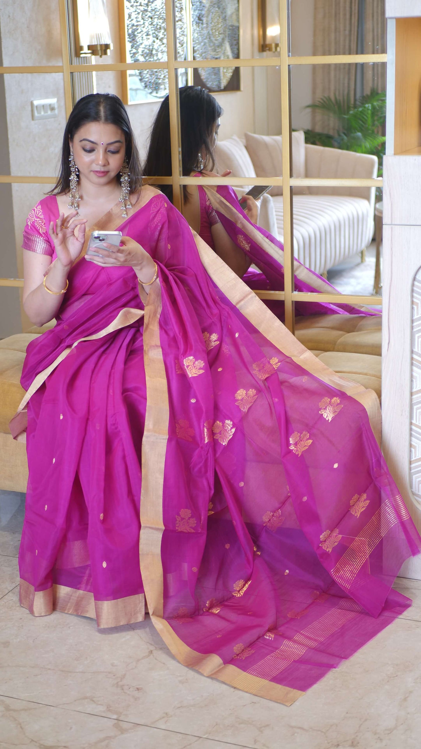 Megenta Handloom Chanderi Saree