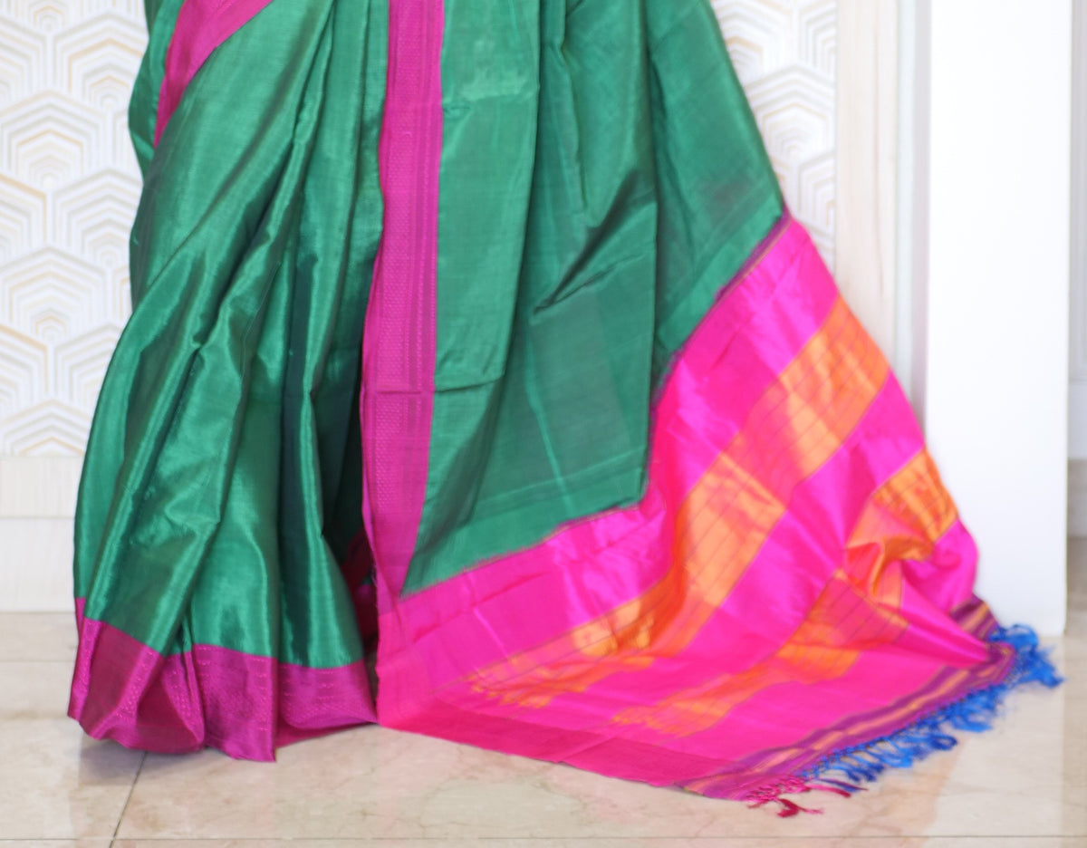 Green Ilkal Self Border Saree