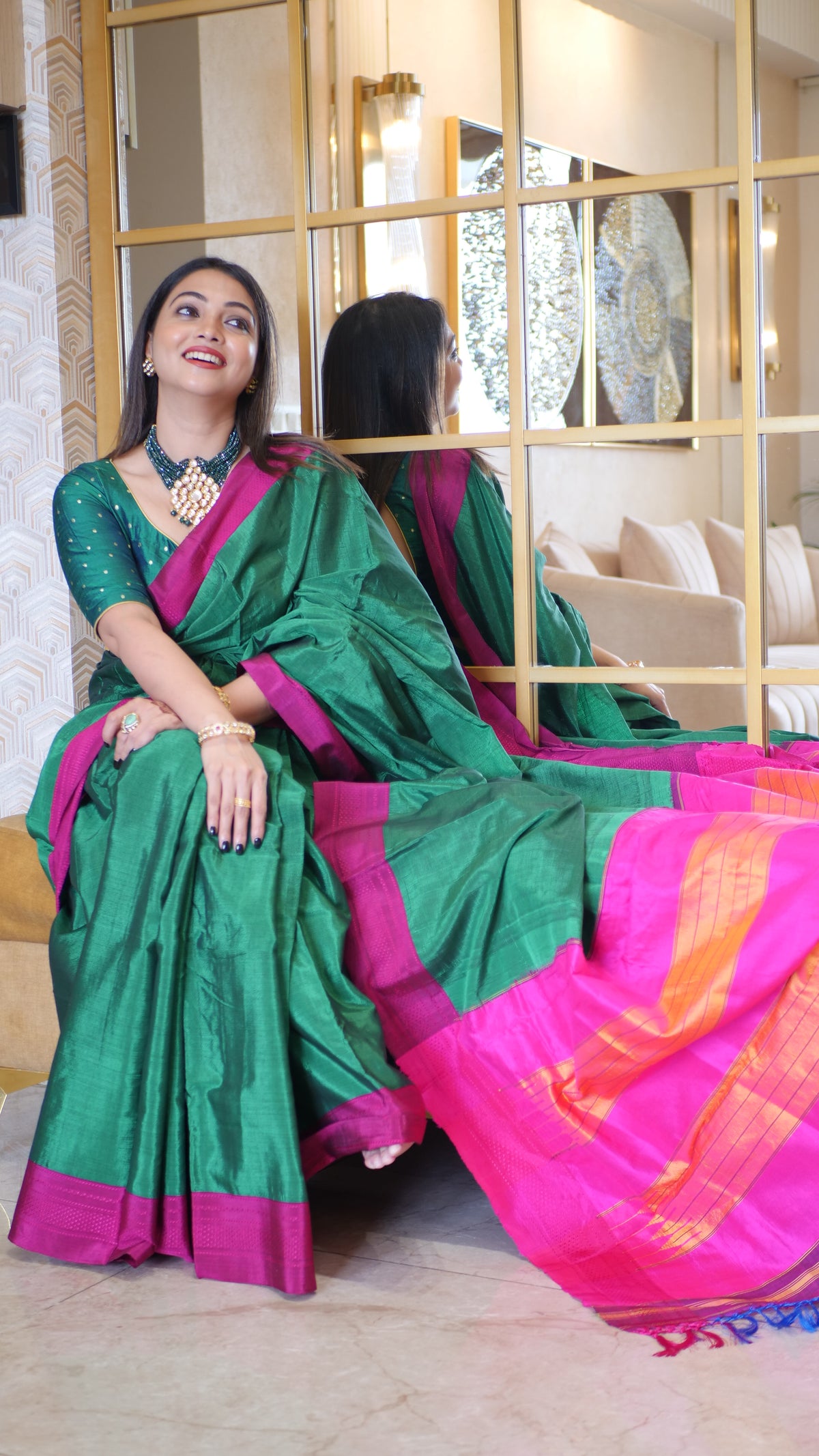 Green Ilkal Self Border Saree