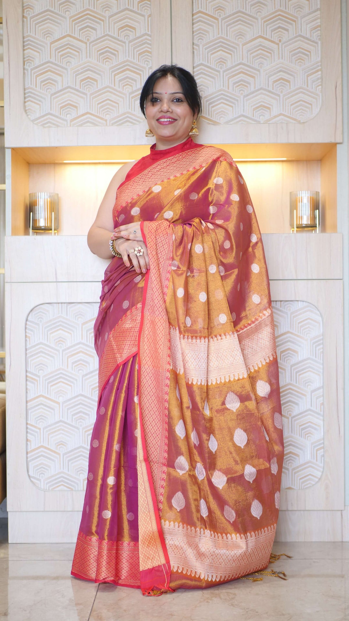 Copper Gold Cotton Tissue Saree