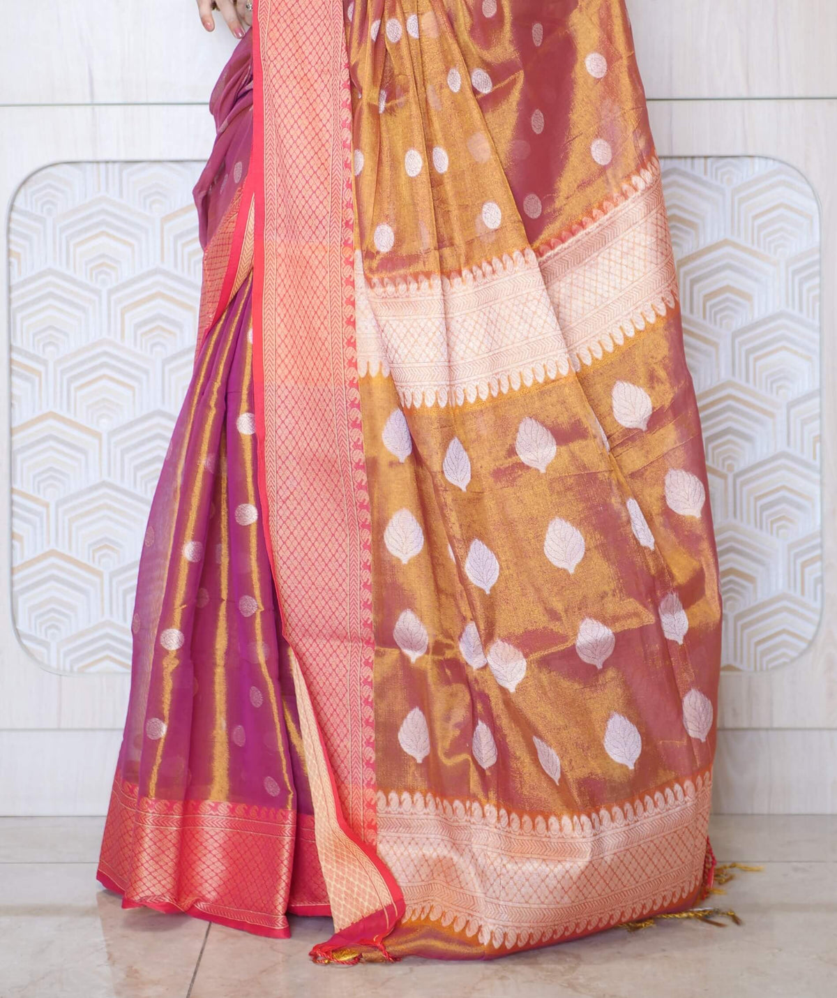 Copper Gold Cotton Tissue Saree