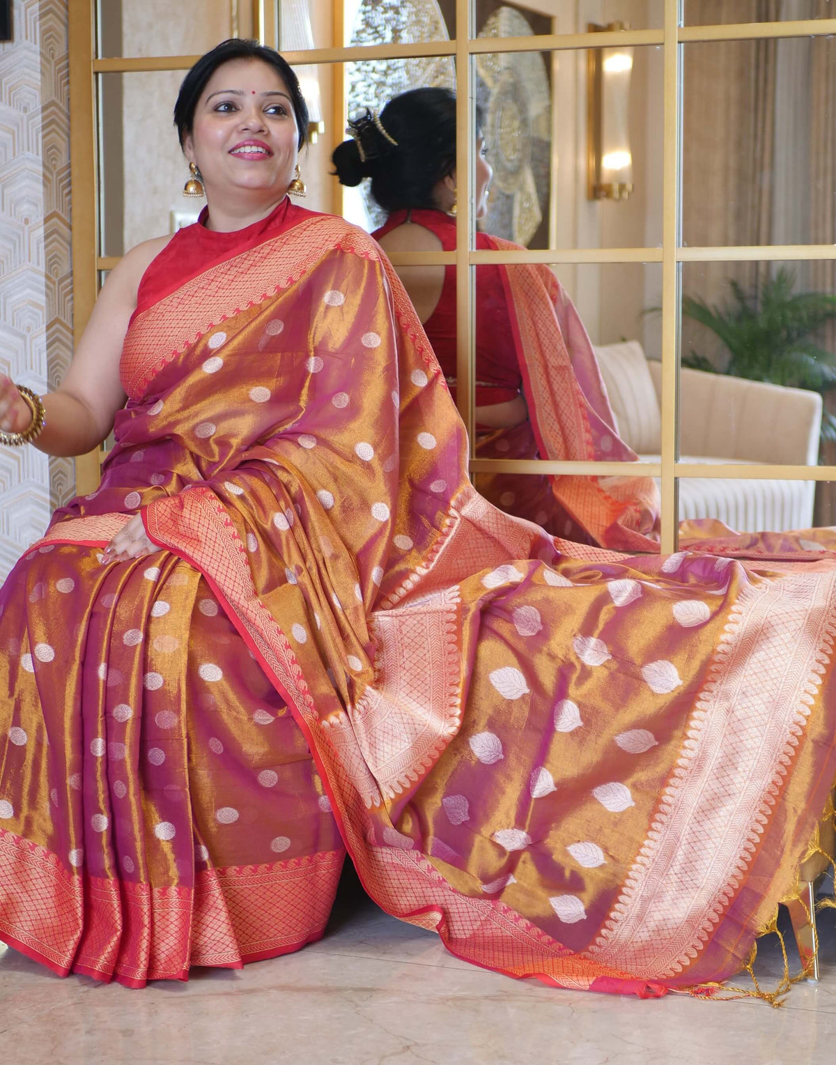Copper Gold Cotton Tissue Saree