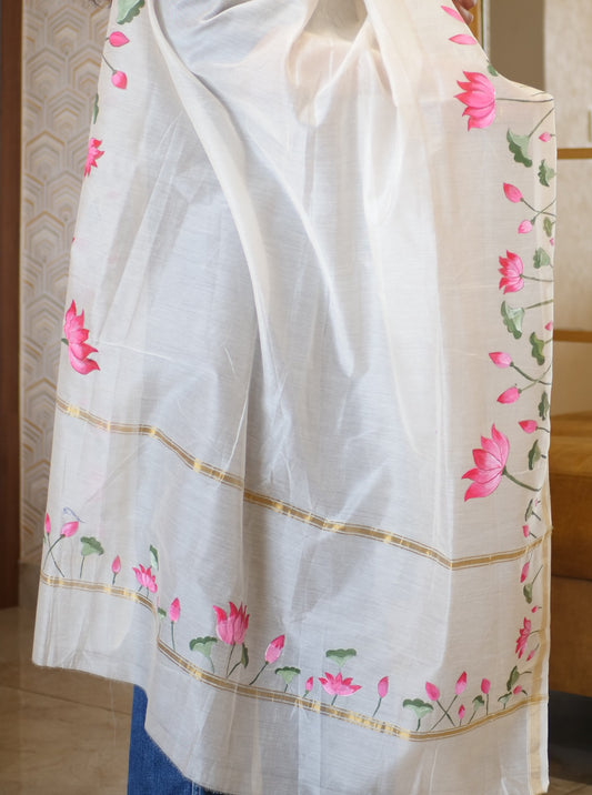 White Pichwai Handpainted Dupatta