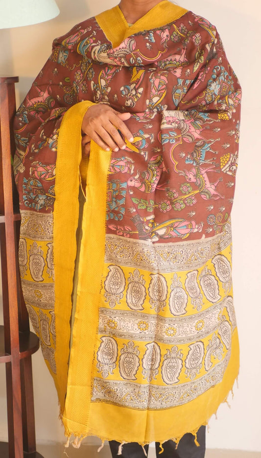 Brown Silk Cotton Kalamkari Dupatta