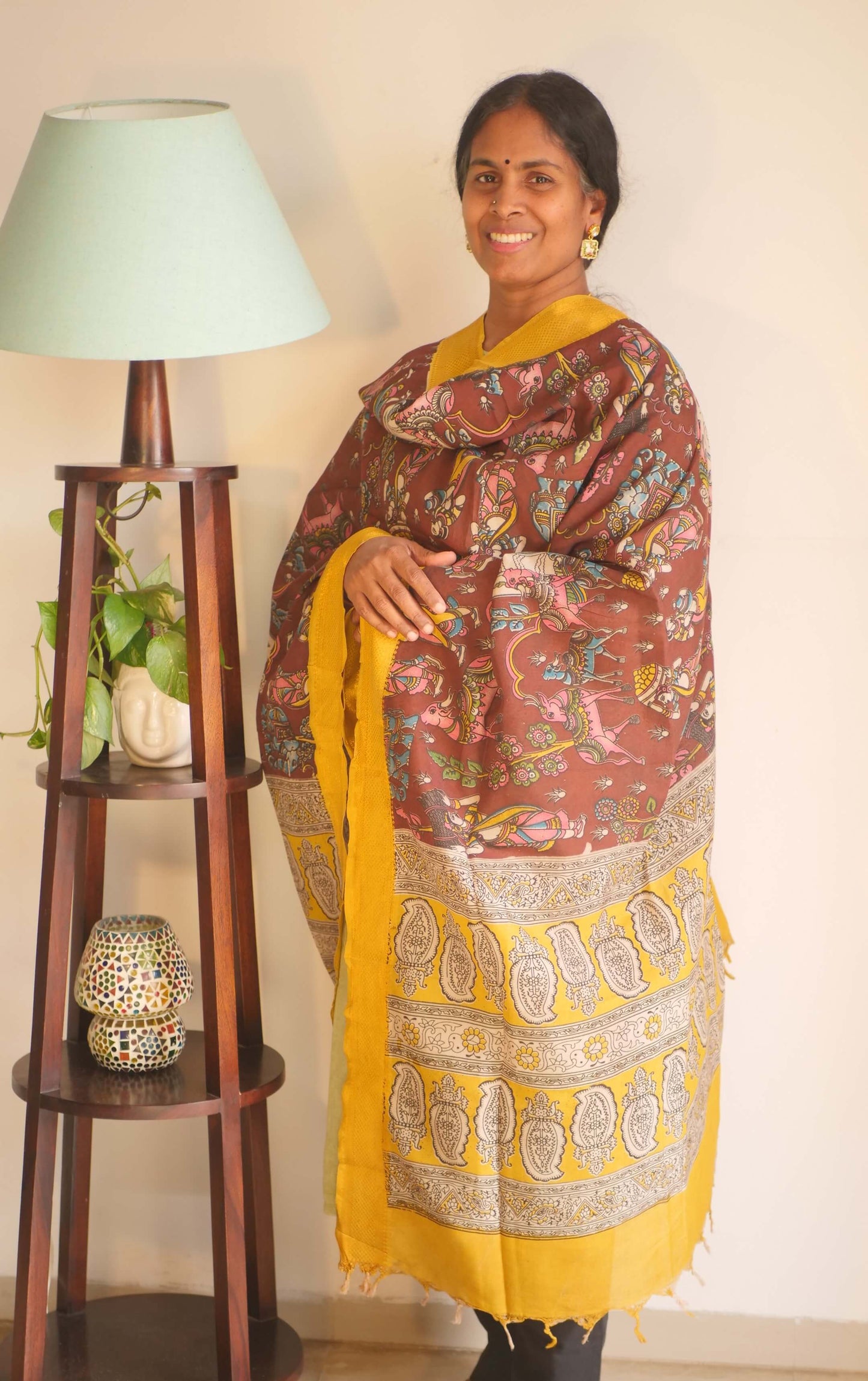 Brown Silk Cotton Kalamkari Dupatta