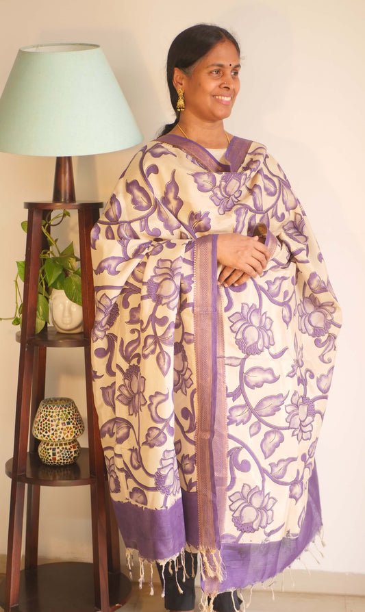 Purple Silk Cotton Kalamkari Dupatta
