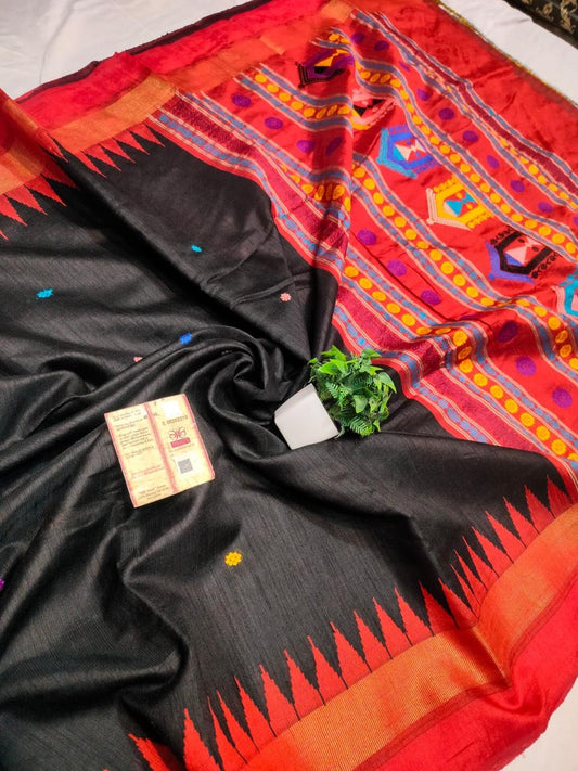 Black Raw Silk Dolabedi Saree