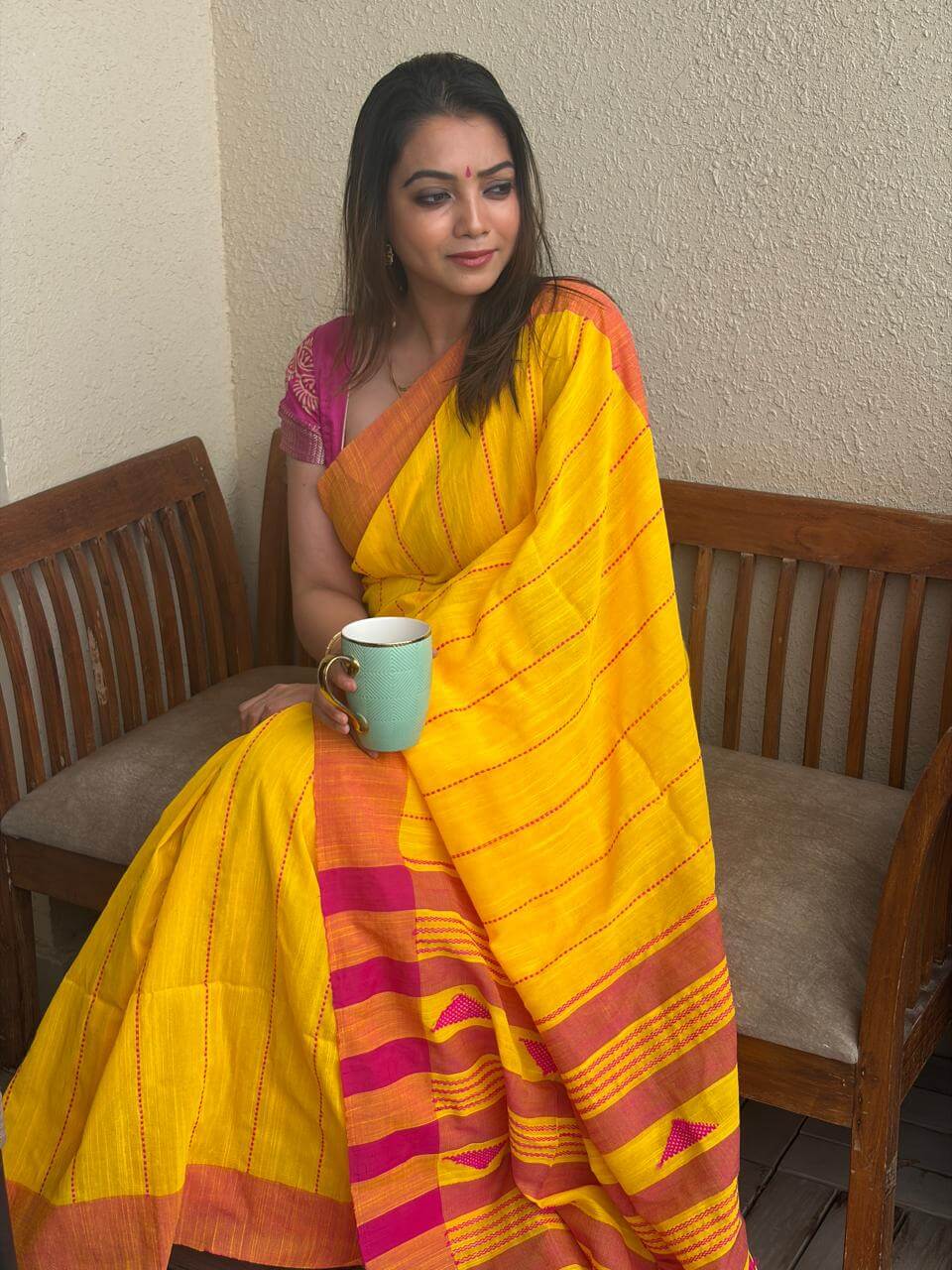 Yellow Khadi Cotton Saree