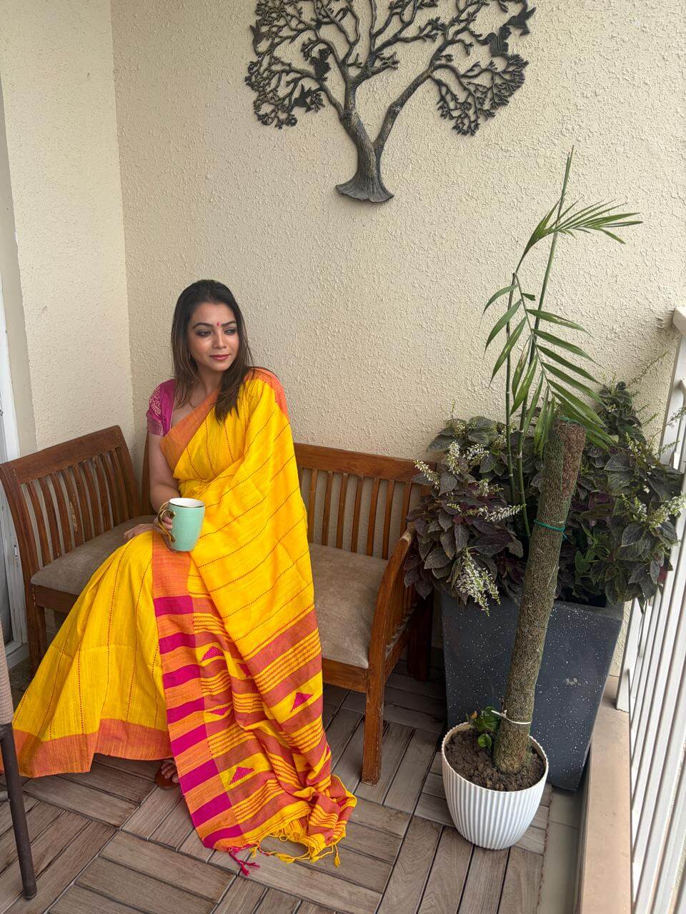 Yellow Khadi Cotton Saree