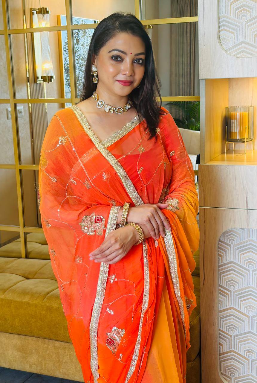 Orange Rajwada Chiffon Saree