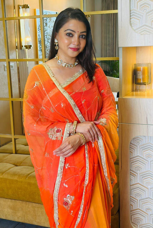 Orange Rajwada Chiffon Saree