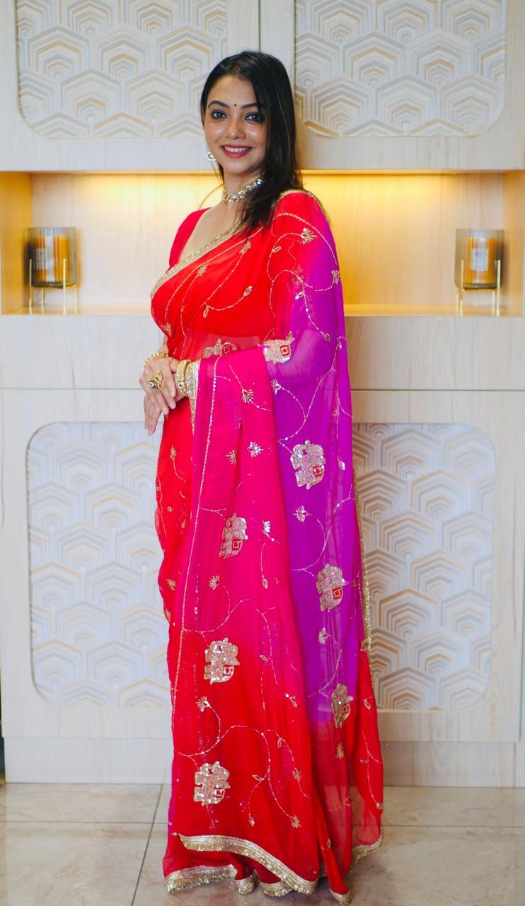 Pink Rajwada Chiffon Saree