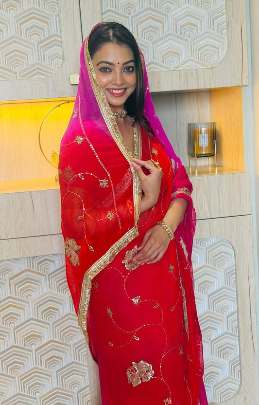 Pink Rajwada Chiffon Saree