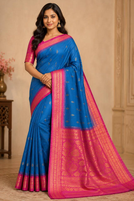 Blue Gadwal Cotton Saree