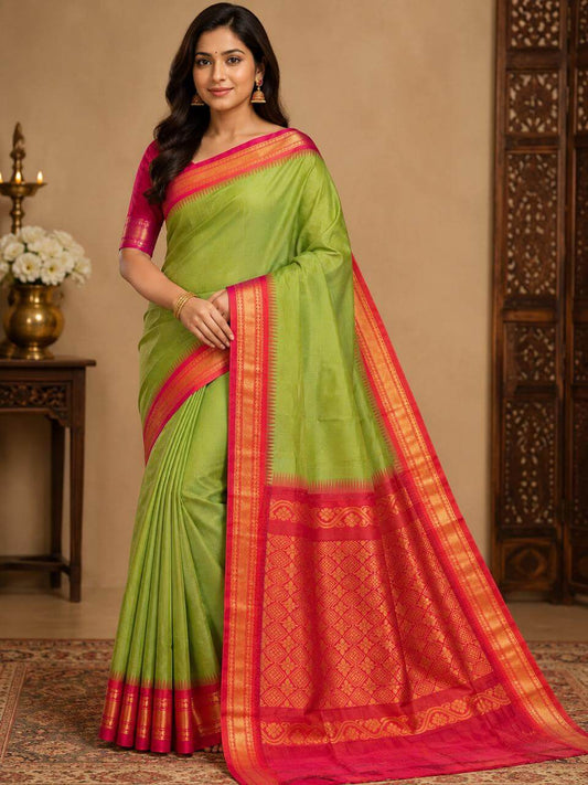 Light Green Gadwal Cotton Saree