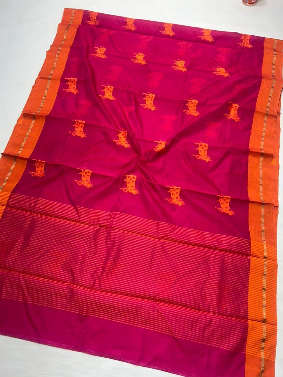 Cow Motif Pink Handloom Chanderi Saree