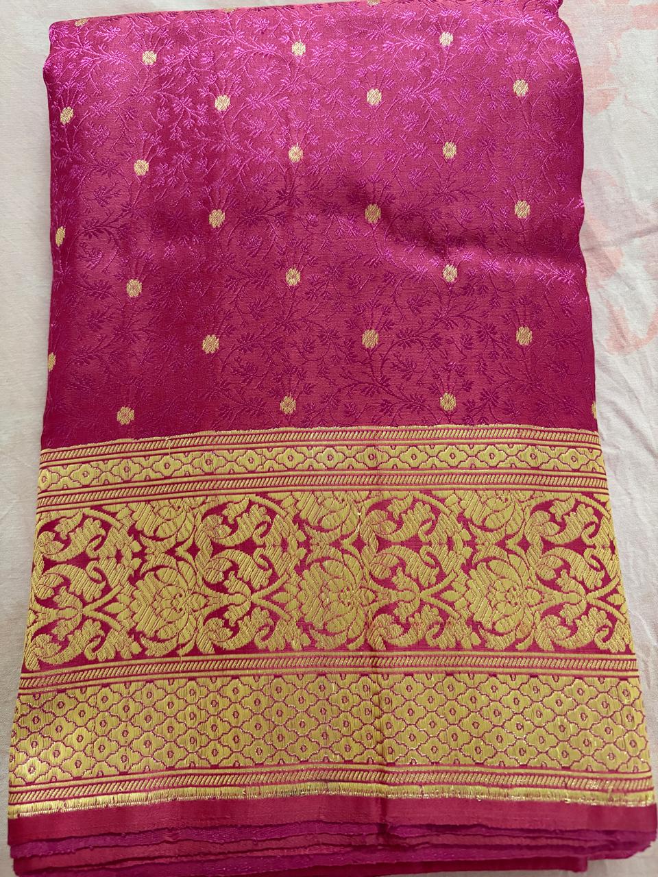 Pure Handloom Banarasi Saree – Peach Self Weaving with Rich Zari Border Saree
