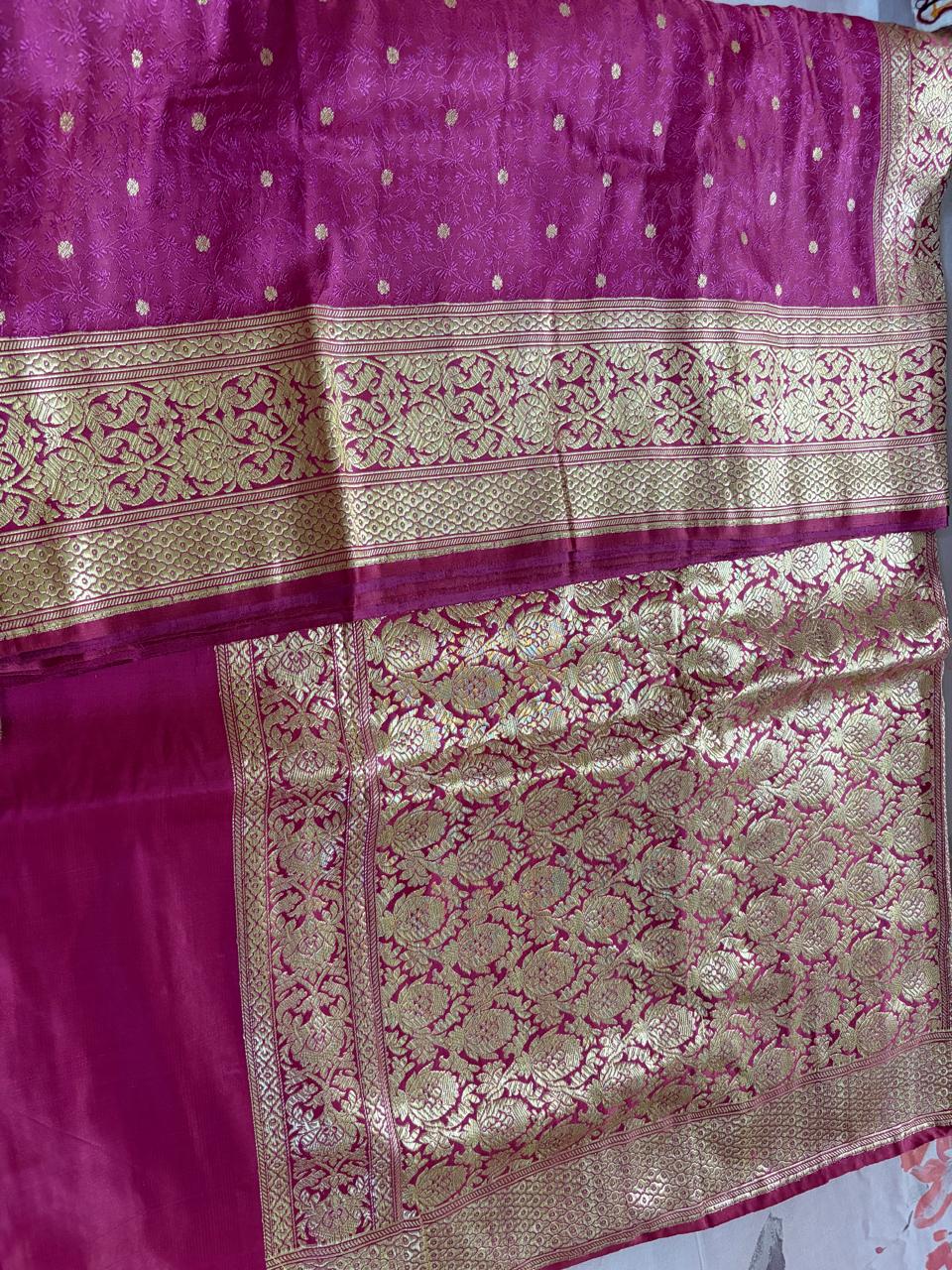 Pure Handloom Banarasi Saree – Peach Self Weaving with Rich Zari Border Saree