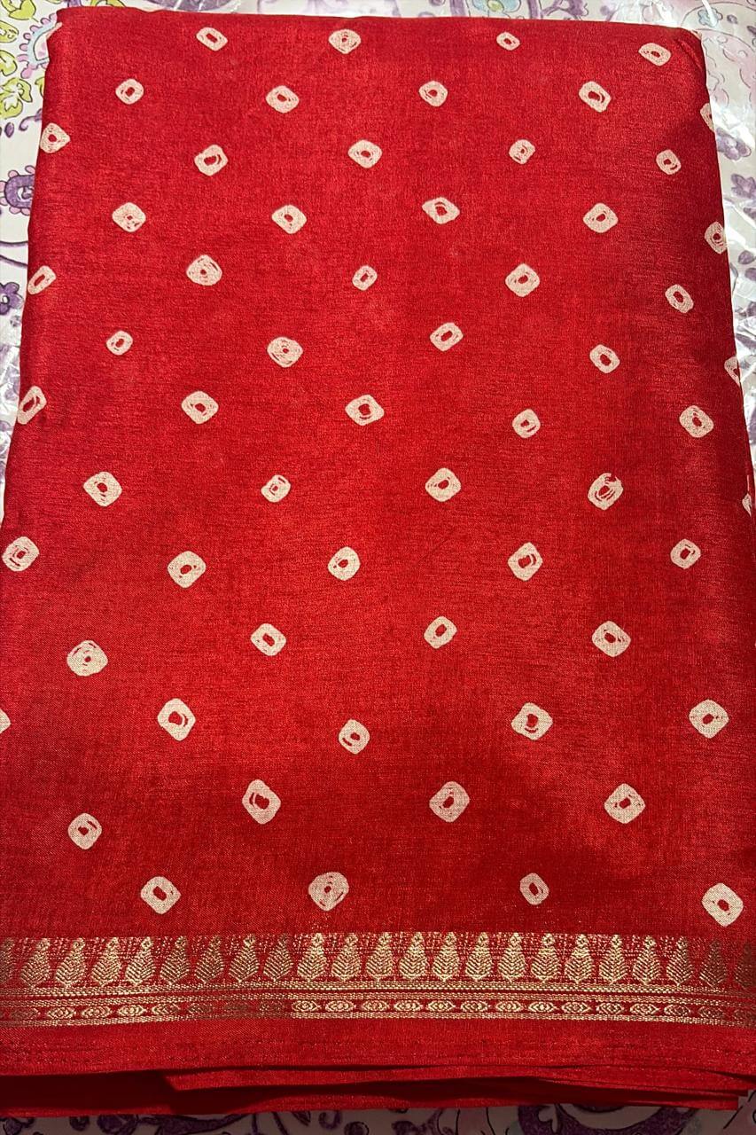 Red Bandhani Print Saree