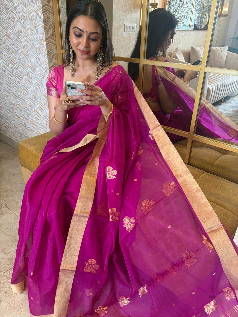 Megenta Handloom Chanderi Saree